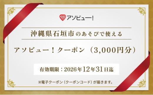 【石垣市】アソビュー！ふるさと納税クーポン（3,000円分） 1580128 - 沖縄県石垣市