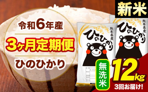 新米 令和6年産 【3ヶ月定期便】  早期先行予約受付中 無洗米 米 ひのひかり 12kg《お申し込み月の翌月から出荷開始》熊本県 大津町 国産 熊本県産 無洗米 送料無料 ヒノヒカリ こめ お米