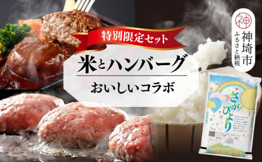 [2回定期便]佐賀牛ハンバーグとさがびより おいしいコラボ[米 ブランド米 肉 牛肉 ブランド牛 ハンバーグ お手軽](H996P103)