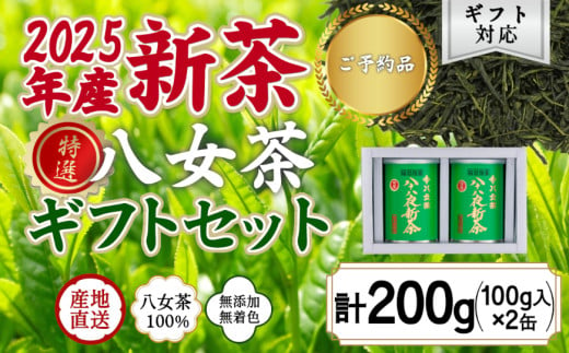 【2025年産 新茶予約】八女茶100％ 特選八十八夜新茶 100g缶詰×２ ギフト包装 ＜岩崎園製茶＞｜2025年5月初旬頃発送 605051 - 福岡県八女市