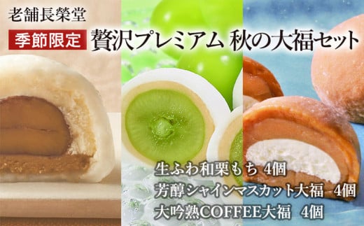 老舗長榮堂「【季節限定】贅沢プレミアム 秋の大福セット」 計12個  FZ21-947 菓子 スイーツ 詰合せ 詰め合わせ 土産 ギフト プレゼント 贈り物 おすすめ 美味しい