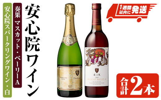 安心院スパークリングワイン・白/奏果マスカット・ベーリーA (合計1.47L・2本) 酒 お酒 ワイン ぶどう 葡萄 飲み比べ セット【107306200】【時枝酒店】 1581353 - 大分県宇佐市