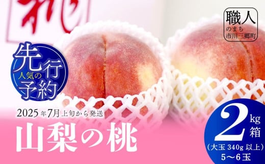【先行予約】 朝もぎ直送！山梨の桃　大玉(340g以上) 5~6玉　2kg箱　化粧箱【2025年7月上旬から発送】おさだ農園[5839-0171]