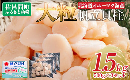 北海道オホーツク海産 大玉帆立貝柱 500g×3セット 【 ふるさと納税 人気 おすすめ ランキング ホタテ ほたて 帆立 ホタテ貝柱 ほたて貝柱 貝柱 刺身 帆立刺身 刺身ホタテ 魚介 新鮮 オホーツク海産 北海道 佐呂間町 送料無料 】 SRMR003 1508798 - 北海道佐呂間町