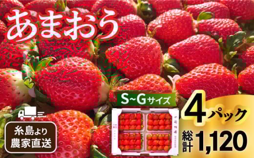 【農家直送！】 糸島産 あまおう 280g × 4パック (Sサイズ～Gサイズ) 糸島市 / 後藤農園 [AML003] いちご 福岡 ランキング 上位 人気 おすすめ 528352 - 福岡県糸島市