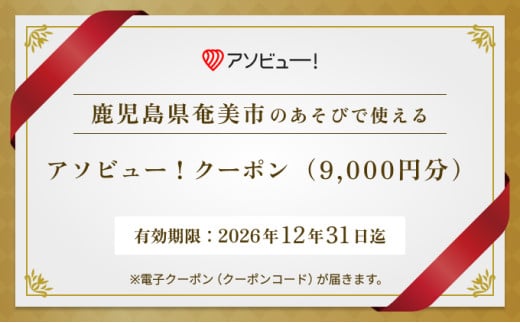 【奄美市】アソビュー！ふるさと納税クーポン（9,000円分）　A154-004