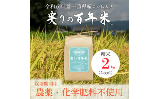 令和6年産 実りの百年米(栽培期間中　農薬・化学肥料不使用) 精米2kg【1452855】 1114598 - 三重県いなべ市