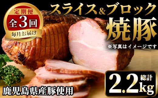 No.1206 ＜定期便・全3回＞鹿児島県産焼豚！(総計2.2kg・100g×6P/300g×2P/500g×2P)タレ付き！焼豚 定期便 お中元 お歳暮 ギフト 贈答 詰め合わせ 豚肉 タレ 国産 定期便 頒布会【薩摩ファームブロスト】