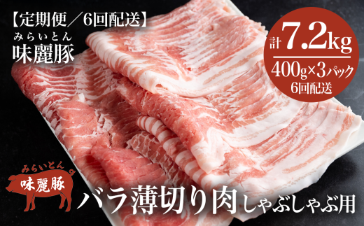 【6ヶ月定期便】みらい豚バラ薄切りしゃぶしゃぶ用【400g×3パック】村下商事シリーズ＜離島・沖縄配送不可＞【 豚肉 豚 ぶた肉 ポーク 冷凍 茨城県 つくば市 】 1648379 - 茨城県つくば市