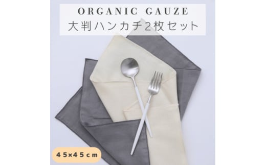 無添加ダブルガーゼを2枚重ねた4重ガーゼ仕様　大判ハンカチ2色セット(生成り×グレー)【1548078】 1591417 - 奈良県天理市