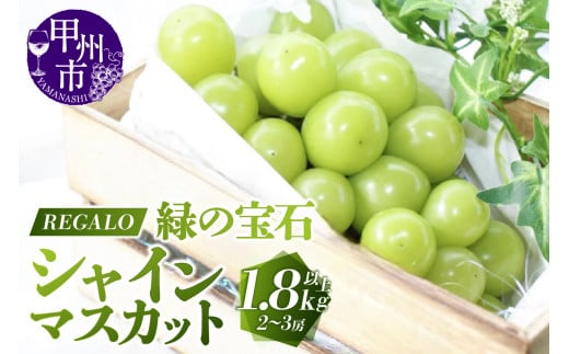 頬張る幸福感 ～緑の宝石・シャインマスカット～ 1.8kg以上（2～3房）【2025年発送】（RG）B17-840 【シャインマスカット 葡萄 ぶどう ブドウ 令和7年発送 期間限定 山梨県産 甲州市 フルーツ 果物】