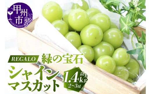 頬張る幸福感 ～緑の宝石・シャインマスカット～ 1.4kg以上（2～3房）【2025年発送】（RG）B14-840 【シャインマスカット 葡萄 ぶどう ブドウ 令和7年発送 期間限定 山梨県産 甲州市 フルーツ 果物】