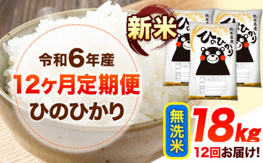 令和6年産 新米 【12ヶ月定期便】 無洗米 ひのひかり 18kg 《お申し込み月の翌月から出荷開始》 熊本県産 無洗米 精米 ひの 送料無料 熊本県 山江村 SDGs 米 コメ こめ 国産