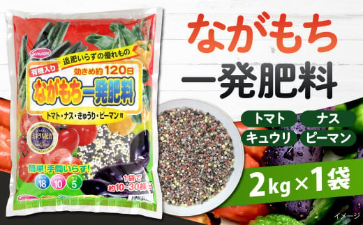 ながもち一発肥料 トマト・ナス・きゅうり・ピーマン用 2kg×1袋 肥料 園芸 ガーデニング 有機肥料 野菜 家庭菜園 なす キュウリ ピーマン 植物 畑 福岡 北九州