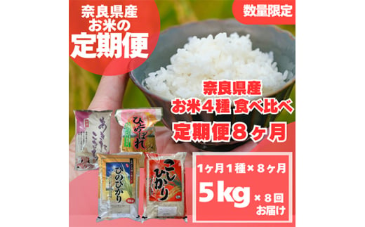 ＜毎月定期便＞〈お米食べ比べ〉奈良県産　おすすめ4種(精米)5kg×全8回【4014008】 1363779 - 奈良県大和高田市