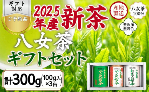 【予約品 ギフト対応】2025年産 八女茶100％新茶 ３種ギフト 100g缶詰 ３缶入 ＜岩崎園製茶＞｜2025年5月初旬頃発送 605053 - 福岡県八女市