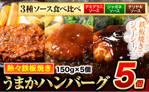 ハンバーグ 5個 国産のお肉使用！ 鶏肉不使用 温めるだけ 「通の贅沢ハンバーグ」3種ソース食べ比べ《7-14日以内に出荷予定(土日祝除く)》 牛 訳あり 小分け 早く届く 1621653 - 熊本県玉東町