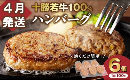 【4月発送】牛肉 100％使用！十勝 若牛 ハンバーグ 100g × 6個 国産 小分け 簡単調理 惣菜 おかず ハンバーグ お弁当 焼くだけ 牛肉 牛 肉 十勝若牛 冷凍_S003-0001 1612007 - 北海道清水町