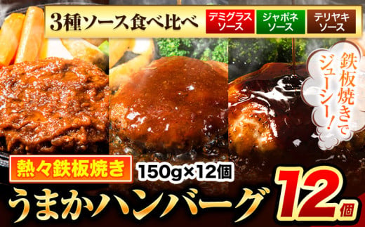 ハンバーグ 12個 国産のお肉使用！ 鶏肉不使用 温めるだけ 「通の贅沢ハンバーグ」3種ソース食べ比べ《7-14日以内に出荷予定(土日祝除く)》 牛 訳あり 小分け 早く届く 1408866 - 熊本県玉東町