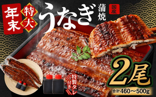 国産うなぎ蒲焼 2尾（460〜500g）と特製タレ2個セット【2024年12月21日より順次発送】 ｜年内発送 年末発送 お正月 大晦日 年末年始 鰻 ウナギ 蒲焼 うなぎ蒲焼 タレ付 大阪府 阪南市 1604326 - 大阪府阪南市