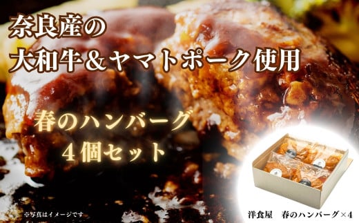 洋食屋 春のハンバーグ4個セット 洋食 大和牛 ヤマトポーク デミグラスソース 和牛 ブランド肉 合い挽き 奈良県 奈良市 なら 20-022