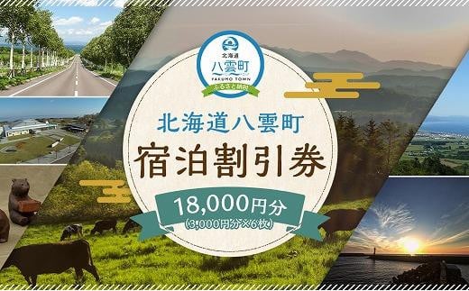 北海道八雲町　宿泊割引券3,000円分×6枚【 宿泊券 割引券 旅行 ホテル ホテルチケット 観光 宿泊 ご当地 八雲町 北海道 】