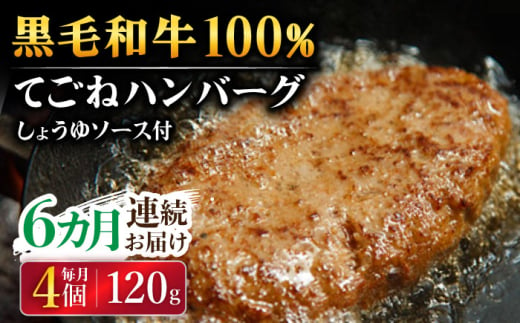 【6回定期便】黒毛和牛100％ 手ごねハンバーグ 120g×4個 しょうゆソース付 /フレンチキッチン プルミエ [UCF013]