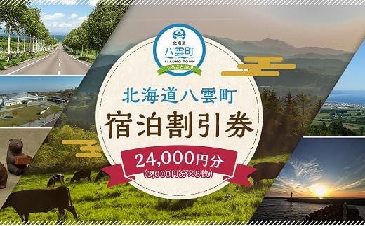 北海道八雲町　宿泊割引券3,000円分×8枚【 宿泊券 割引券 旅行 ホテル ホテルチケット 観光 宿泊 ご当地 八雲町 北海道 】