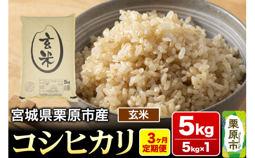 《定期便3ヶ月》【令和7年産・玄米】宮城県栗原産 コシヒカリ 毎月5kg (5kg×1袋)×3ヶ月 1519715 - 宮城県栗原市