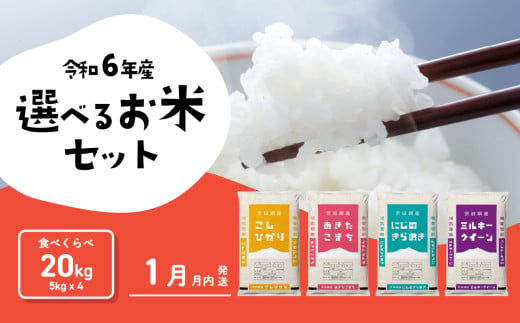 おまかせ 食べ比べ セット 20kg (5kg×4袋) 令和6年産 新米 コシヒカリ あきたこまち にじのきらめき ミルキークイーン 1月発送 先行予約 精米 白米 茨城県産 八千代町 米 人気 [SF036ya]