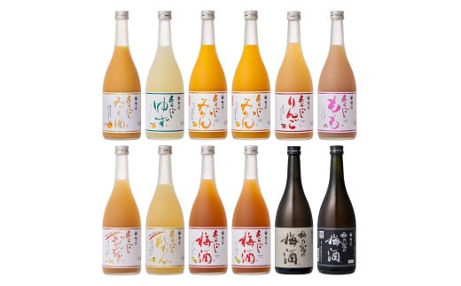 あらごしシリーズと梅酒720ｍl 12本 セット ／ 梅乃宿酒造 お酒 リキュール ギフト 人気 メーカー直送 みっく酒 ゆず みかん れもん もも りんご ジンジャー 奈良県 葛城市