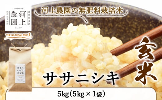 52.令和6年産 無肥料栽培ササニシキ 玄米 5kg(5kg×1袋) 河上農園 岡山県矢掛町《30日以内に出荷予定(土日祝除く)》 農薬・化学肥料不使用 お米 コメ こめ