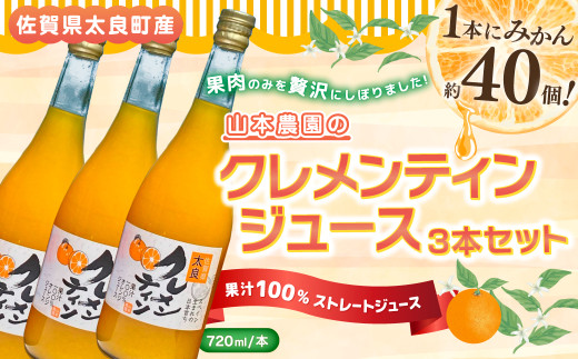 山本農園のクレメンティンジュース3本セット 太良みかん ヨーロッパ生まれ スペイン原産 クレメンティン 100%ジュース 720ml 3本 みかんジュース ミカンジュース 蜜柑ジュース ジュース 温州 みかん ミカン フルーツ くだもの 果物 ミネラル豊富 太良町 国産 贈答用