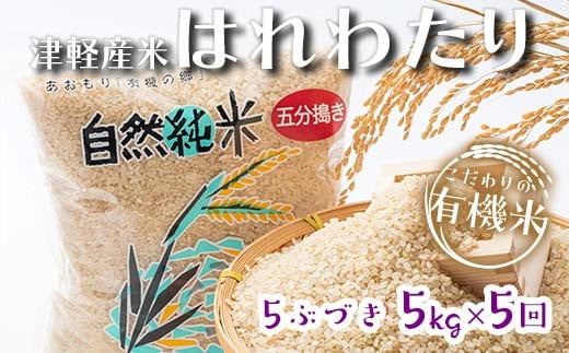 《定期便》 【5ヶ月連続】 中泊産 こだわりの有機米 五分づき 全25kg（5kg×5回）＜有機JAS認証＞  【瑞宝(中里町自然農法研究会)】自然純米 有機JAS認定 有機米 米 こめ コメ お米 ぶづき米 ぶつき米 精米 ５分 津軽 無農薬 自然農法 農薬不使用 オーガニック 予約 青森 中泊町 F6N-244 1689373 - 青森県中泊町