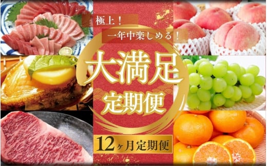 【12ヶ月定期便】極上！一年中楽しめる！大満足定期便♪　／肉 牛肉 マグロ 鮑 マスカット みかん 桃【tkb410】 1629191 - 和歌山県串本町