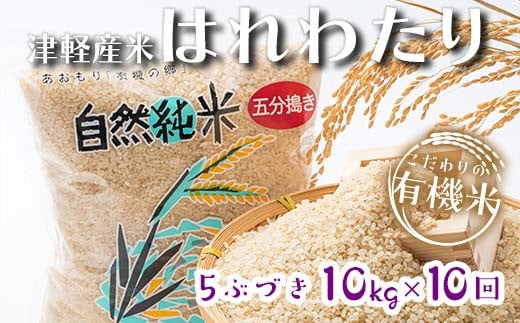 《定期便》 【10ヶ月連続】 中泊産 こだわりの有機米 五分づき 全100kg（10kg×10回）＜有機JAS認証＞  【瑞宝(中里町自然農法研究会)】自然純米 有機JAS認定 有機米 米 こめ コメ お米 ぶづき米 ぶつき米 精米 ５分 津軽 無農薬 自然農法 農薬不使用 オーガニック 予約 青森 中泊町 F6N-236