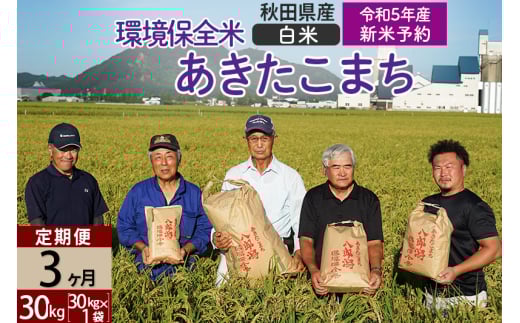 ＜新米予約 R5＞【白米】《定期便3ヶ月》 秋田県産 あきたこまち 環境保全米 30kg (30kg×1袋)×3回 計90kg 980950 - 秋田県八郎潟町