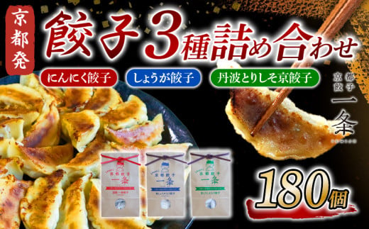 餃子 3種詰め合わせセット 180個 (にんにく餃子/しょうが餃子/丹波とりしそ京餃子) 冷凍 ぎょうざ ギョウザ ギョーザ しょうが 生姜 豚肉 便利 簡単調理 惣菜 絶品 おかず お子様 家族 こだわり餃子 餃子 人気餃子 簡易包装餃子 冷凍餃子 冷凍生餃子 京都 井手町 京都餃子一条 1733746 - 京都府京都府庁