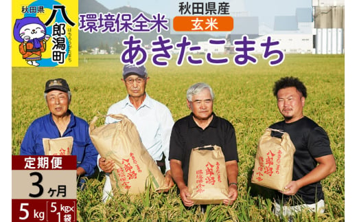 【玄米】《定期便3ヶ月》令和6年産 秋田県産 あきたこまち 環境保全米 5kg (5kg×1袋)×3回 計15kg 429610 - 秋田県八郎潟町