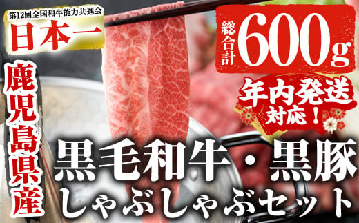 【年内発送】鹿児島黒毛和牛 鹿児島黒豚しゃぶしゃぶセット(300g×2P・計600g) たれ付き 黒毛和牛 黒豚 国産【ナンチク】A1-v01-N