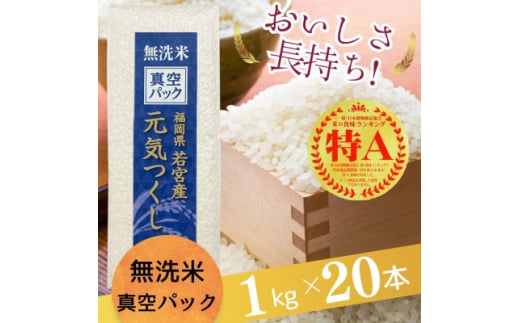 ＜無洗米＞元気つくし 《真空パック》20kg(1kg×20本) 福岡県産【1555140】 1685362 - 福岡県芦屋町