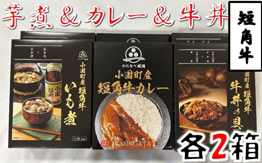 短角牛いも煮・短角牛カレー・短角牛牛丼の具　各2箱づつ 1675899 - 山形県小国町