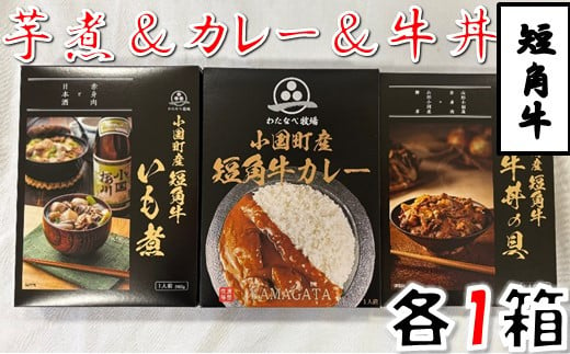 短角牛いも煮・短角牛カレー・短角牛牛丼の具　各1箱づつ 1675900 - 山形県小国町