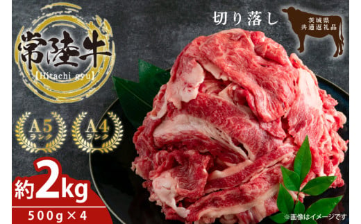 最高級常陸牛 切り落し 約2kg（約500ｇ×4)【常陸牛 和牛 黒毛和牛 国産和牛 国産黒毛和牛 すき焼き 牛丼 鹿嶋市 茨城県】(KCW-19)