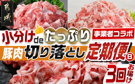 [事業者コラボ定期便]小分けdeたっぷり!豚肉切り落とし3回定期便B_T45-MY09_(都城市) Mの国黒豚 黒豚 とんぷきん都城美鮮豚 ウデ モモ モモ肩 切り落とし 小間切れ 真空