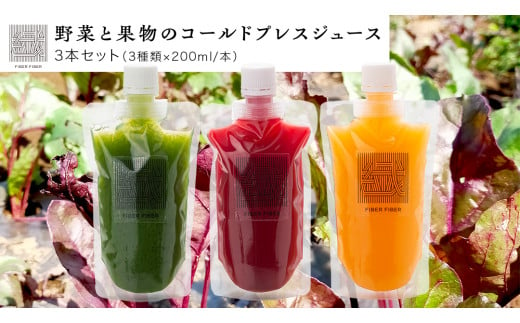 野菜と果物の コールドプレスジュース 200ml × 3本セット 酵素ドリンク デトックス 免疫 ライフスタイル 健康 美容 無添加 野菜 果物 新鮮 有機 無農薬 減農薬 特別栽培 SDGs ジュース 冷凍 解毒 胃腸 やさしい ターンオーバー 代謝 老廃物 新陳代謝