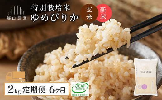 【令和7年産新米予約】【6カ月定期便】特別栽培米産地直送「玄米ゆめぴりか 2kg」《帰山農園》 2192715 - 北海道知内町