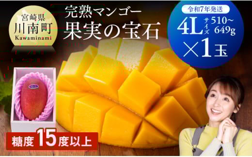 【令和7年発送】宮崎県産完熟マンゴー「果実の宝石」　4L×1玉 【 果物 フルーツ マンゴー 宮崎県産 みやざきマンゴー 先行予約 数量限定 期間限定 】