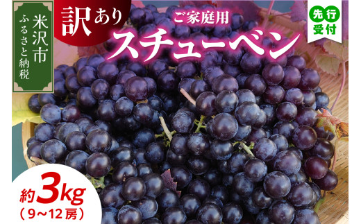 《 先行予約 》 【 令和7年産 】 家庭用 訳あり スチューベン 3kg 9 ～ 12房 ぶどう〔 9月下旬 ～ 10月下旬頃お届け 〕 2025年産 農家直送 産地直送 1320772 - 山形県米沢市