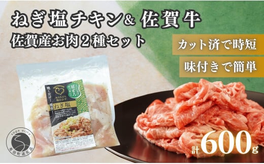 牛肉＆鶏肉 佐賀の地元産お肉を2種楽しめる 佐賀牛小間切れ ありたどり塩ネギ セット 各300g 計600g  肉 佐賀牛 牛肉 おすすめ 1万円 N10-66